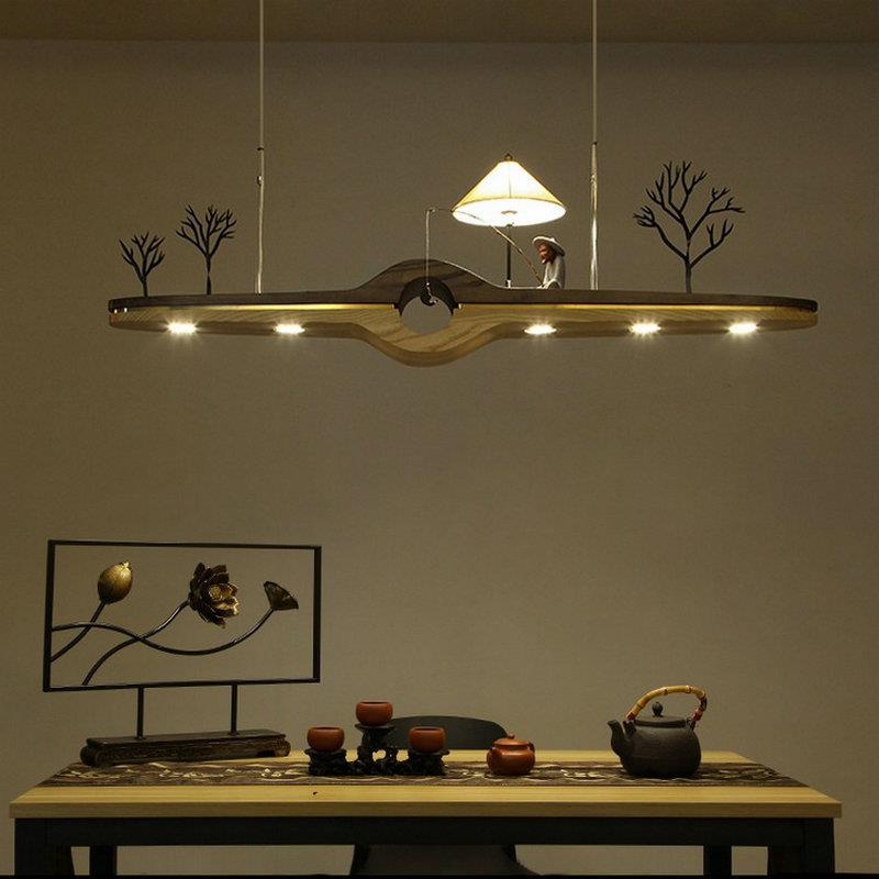 禅意新中式个性灯饰具创意咖啡餐厅书房茶室实木艺术吧台LED吊灯
