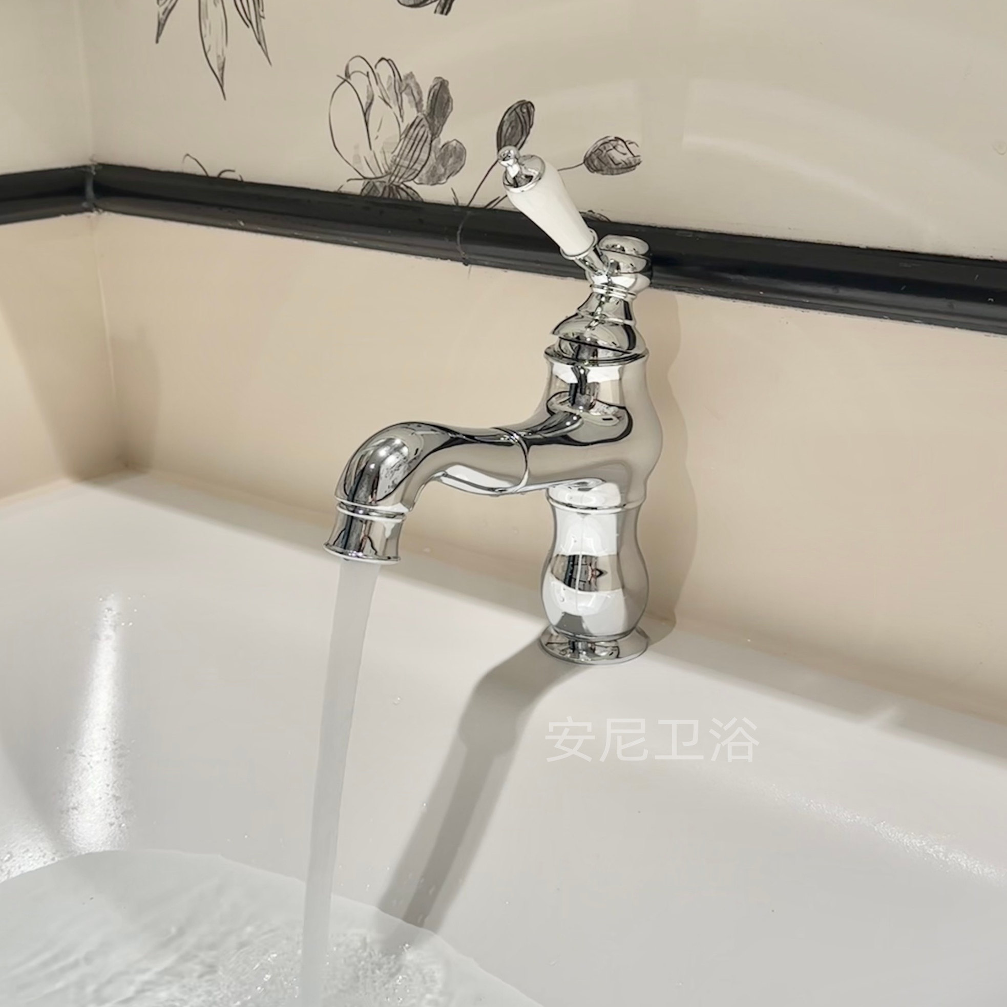 法式可抽拉面盆龙头全铜复古陶瓷把手冷热单孔面盆洗手盆水龙头