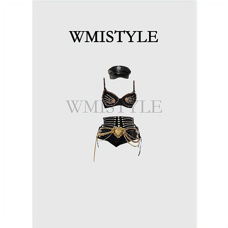 欧洲WMISTYLE设计 黑色舞台装女金属铆钉酒吧性感御姐风演出服