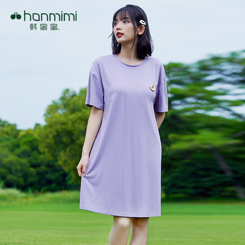 韩蜜蜜睡裙女5A抗菌莱赛尔透气睡裙圆领套头款式长裙家居服 Y025A