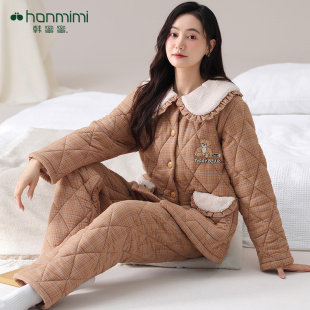 韩蜜蜜三层夹棉睡衣女棉袄加绒加厚保暖家居服套装 FY1865 秋冬