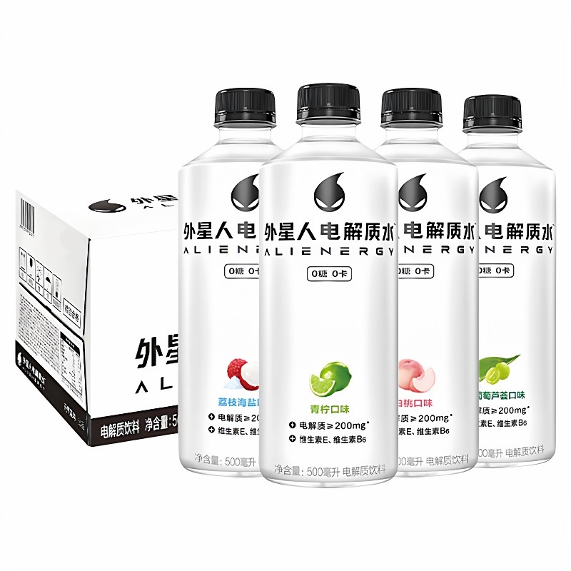 外星人电解质水500ml*24瓶整箱0糖0卡饮料青柠荔枝味运动补水15瓶