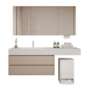 扫地机器人浴室柜加宽岩板陶瓷无缝一体盆镜柜边柜定制洗漱洗手台