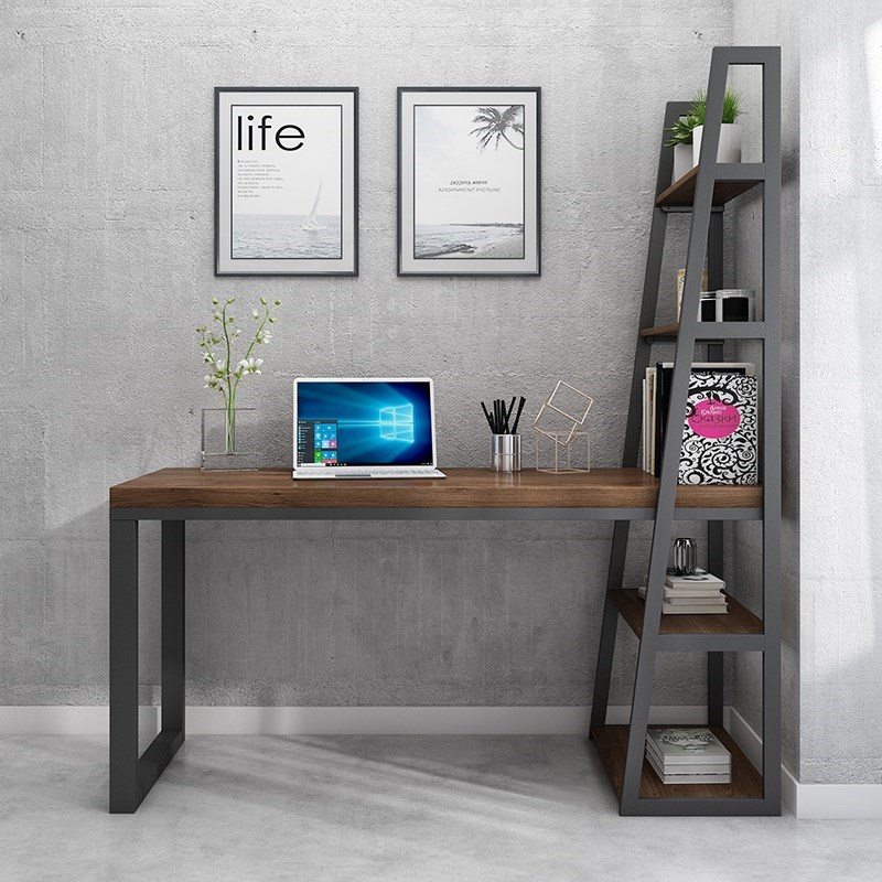 实木转角书桌书架一体台式电脑办公桌家用拐角学习桌书柜