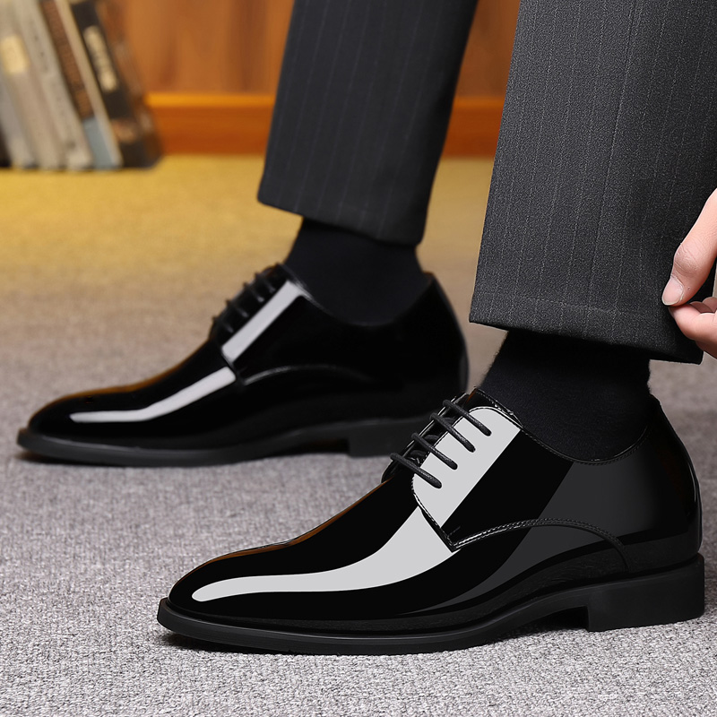 增高皮鞋男内增高隐m形结婚新郎鞋正装商务韩版英伦休闲厚底10cm