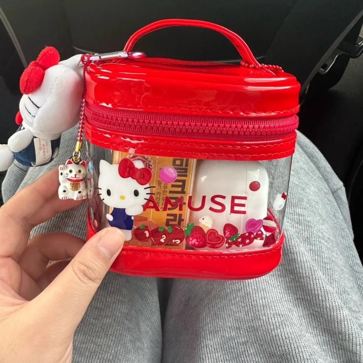 张元英同款韩国amuse联名hello Kitty便携彩妆包化妆包水桶高颜值