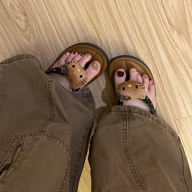 hellokitty拖鞋女外穿波点人字拖防滑防臭海边沙滩平底休闲凉拖夏
