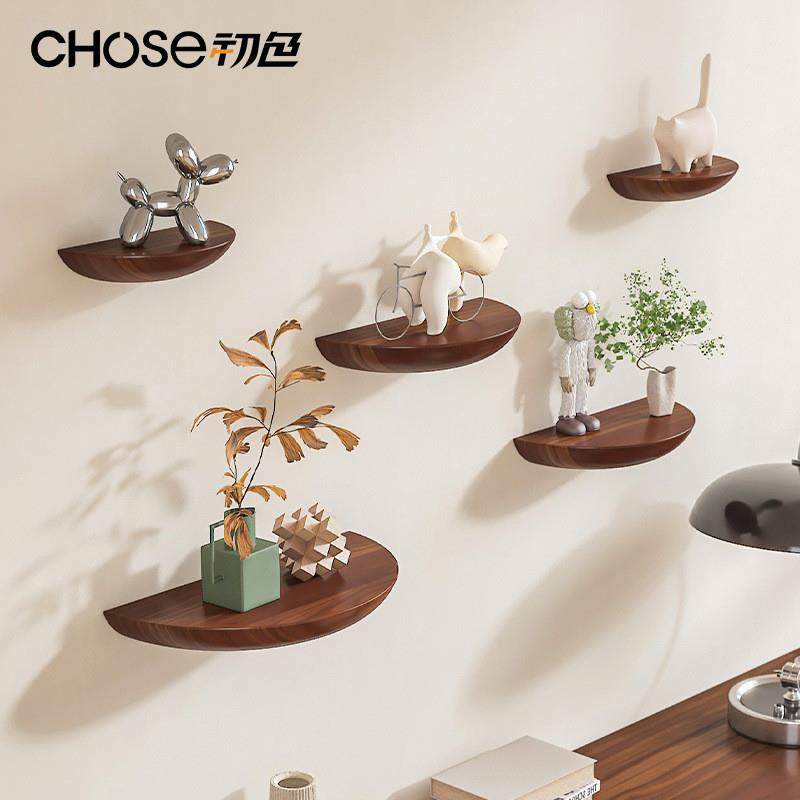 免打孔半圆实木隔板墙上置物架装饰北欧壁挂式客厅电视墙网红家居