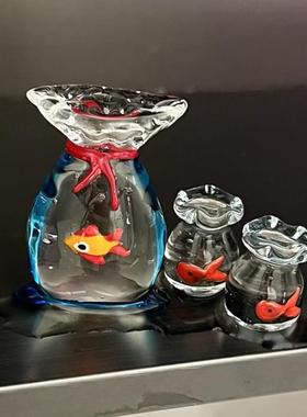 福袋小金鱼琉璃摆件可爱海洋鱼缸家居桌面创意装饰摆件治愈系卡通