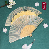 和扇堂古风窄边丝绸女扇茉莉折扇亮漆竹骨汉服折叠扇子舞蹈扇