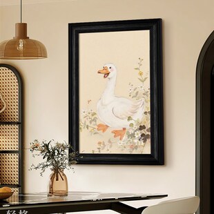 白色鸭子肌理手绘油画中古风客厅墙壁装饰画卉玄关过道挂画