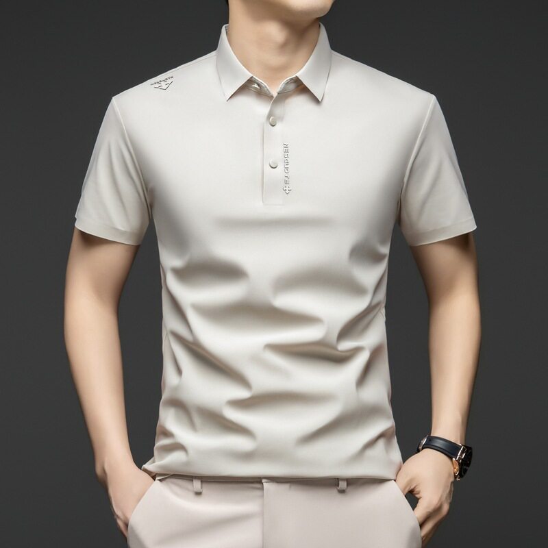 【轻奢高定】男士中年冰丝速干短袖时尚潮流POLO衫修身上衣