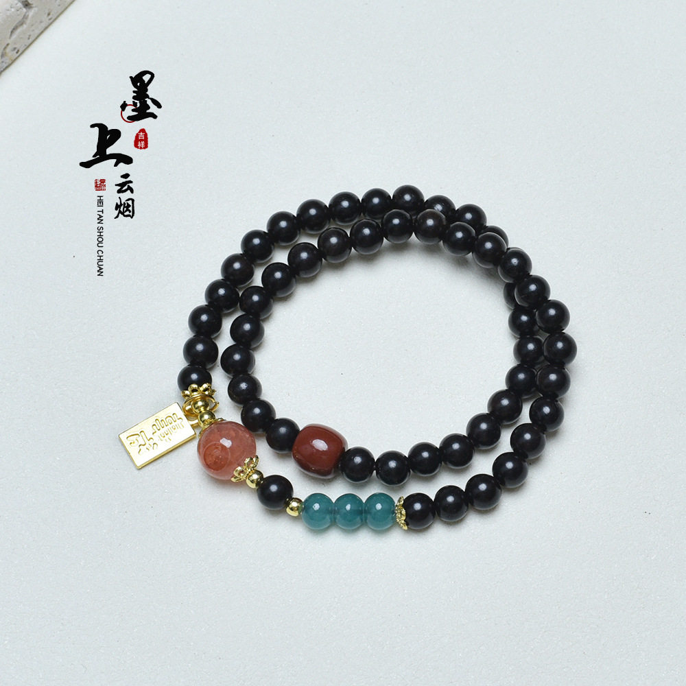 天然黑檀双圈手链乌木热卖小众叠戴多圈手串女款饰品礼物