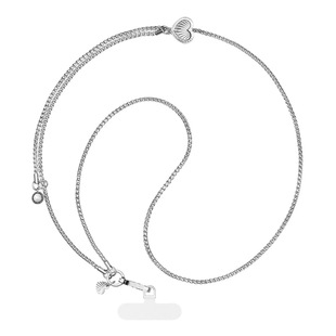 金属爱心手机背带斜跨挂链银白珍珠挂绳串珠链条百搭长款 女款