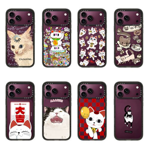 CALCULATING思考小猫勃艮第酒红色适用于苹果iPhone18/17ProMax卡通16pro磁吸手机壳15防摔14pm保护套MagSafe