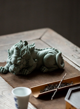 碌心  青砂石招财貔貅 中式国潮逗兽记 鱼缸茶几桌面装饰品