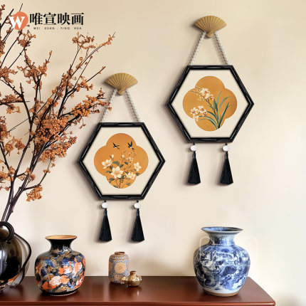 中国风流苏扇子客厅装饰画新中式卧室中古风挂画宋代美学艺术茶室