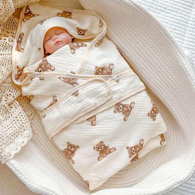四层皱布新生婴儿包被包裹被初生宝宝夏季薄款纱布产房抱被襁褓巾