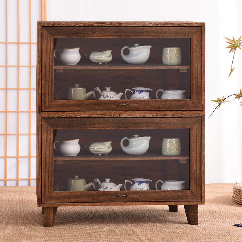实木桌面茶壶收纳柜碗柜茶杯茶具防尘器皿餐边柜置物架茶柜博古架