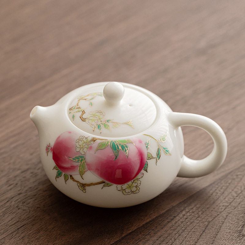 新款 德化羊脂玉白瓷西施壶功夫茶具泡茶壶家用牡丹花单壶陶瓷