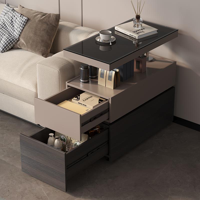 意式极简实木沙发边柜轻奢高级感客厅小型可移动升降茶几小桌子