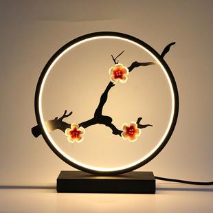 创意LED台灯中式复古护眼台灯床头灯卧室圆形装饰灯三色光可调节