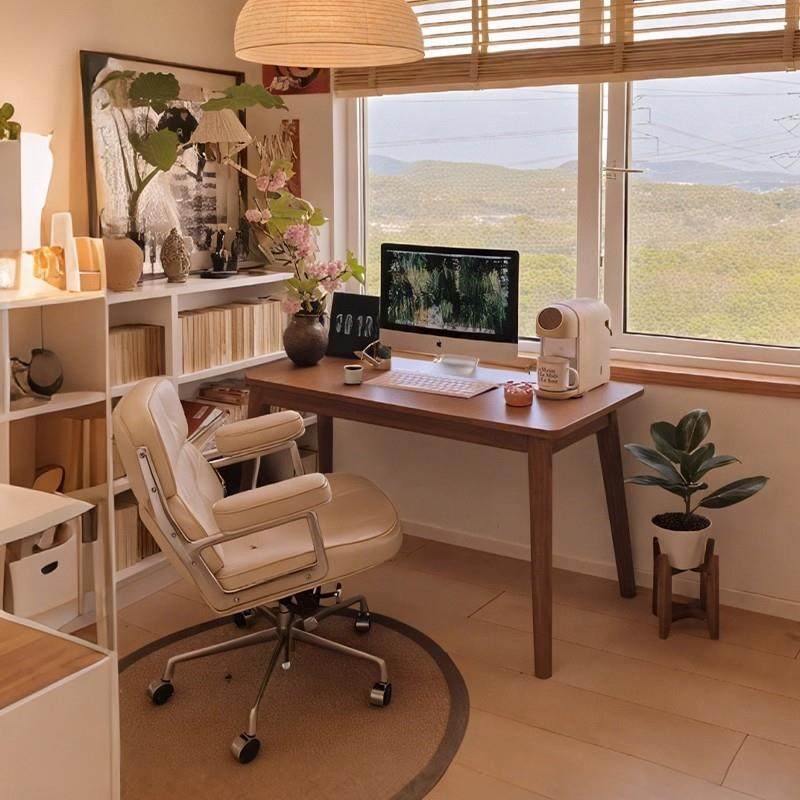 全实木书桌中古风台式电脑桌卧室家用写字学习桌小户型简易办公桌