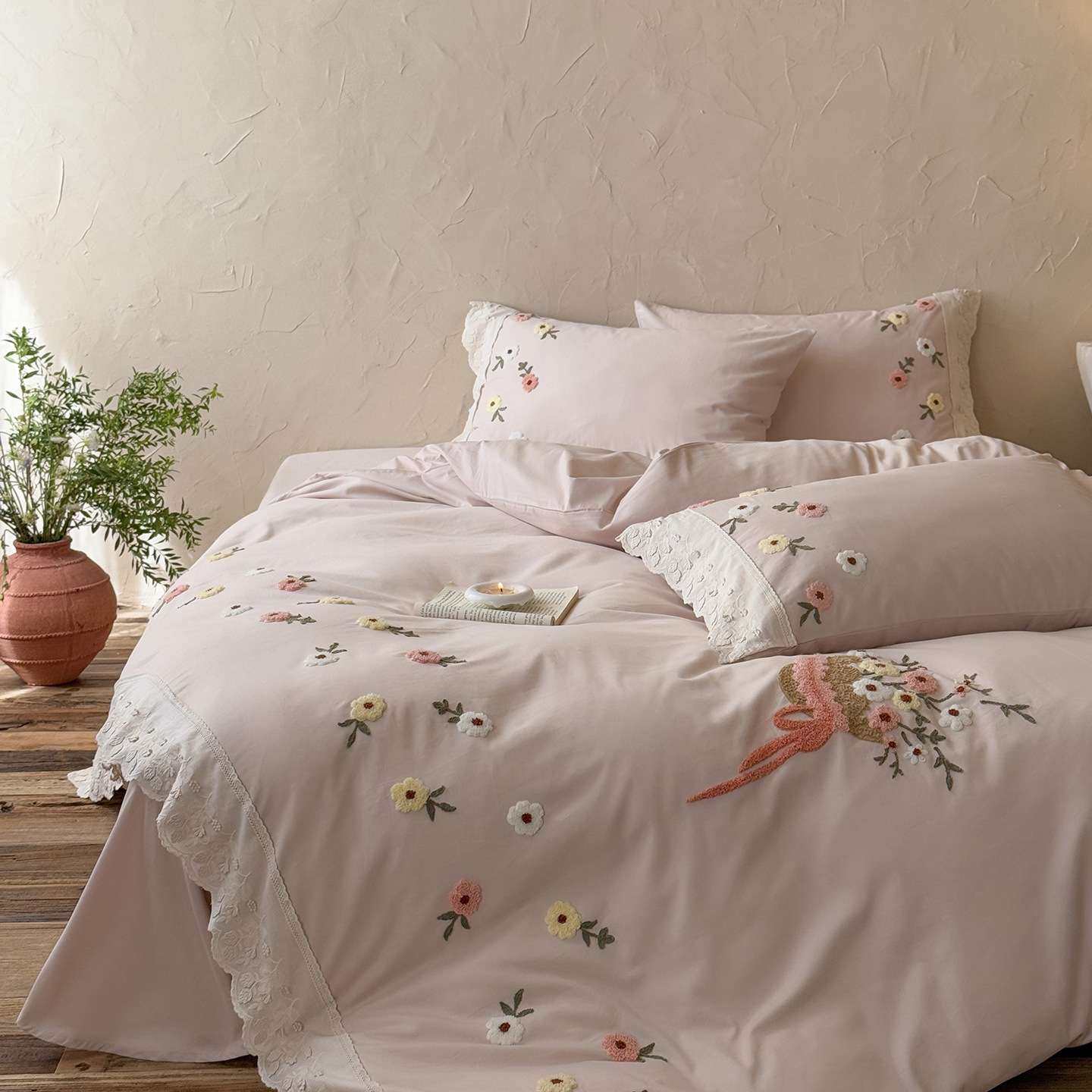 韩式加厚纯棉法式刺绣花朵四件套全棉粉色蕾丝边精致少女床品套件,电子元器件市场,其它元器件,淘宝优惠券,粉丝福利购,淘宝优惠卷