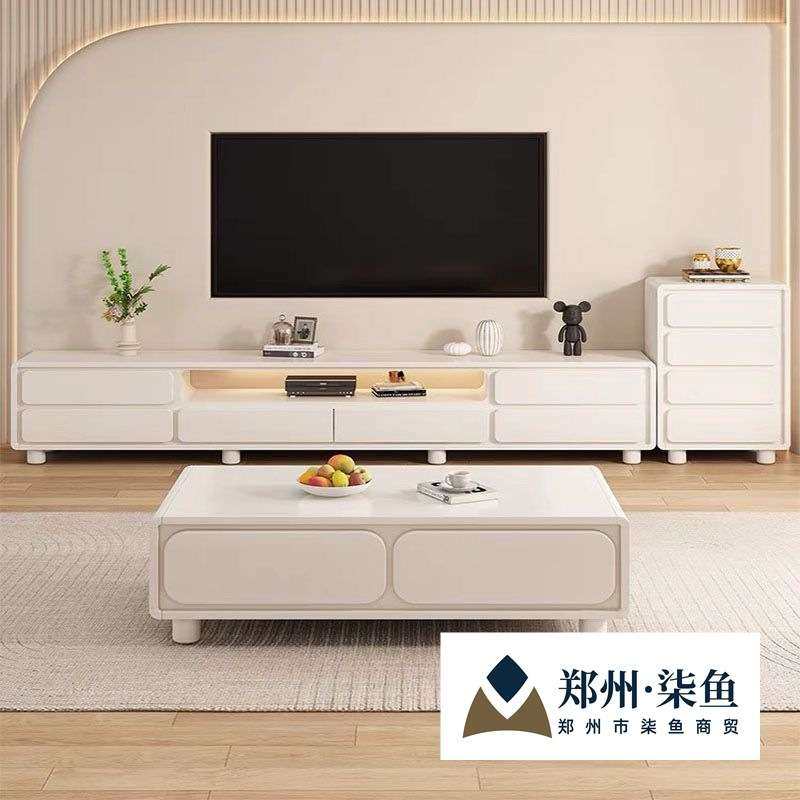 实木圆角电视柜茶几组合客厅收纳储物柜一体小户型奶白斗柜,电子元器件市场,其它元器件,淘宝优惠券,粉丝福利购,淘宝优惠卷
