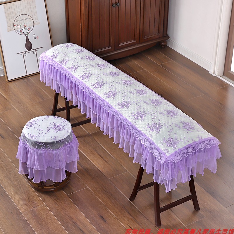 敦煌古筝罩防尘罩夹棉加厚绗缝蕾丝刺绣花色紫色布艺罩古筝盖巾