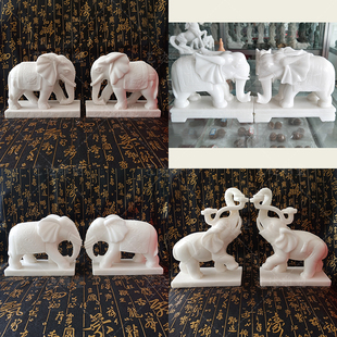 汉白玉石雕小象一对六牙白象大理石卷鼻翘鼻勾鼻直鼻石头象六牙象