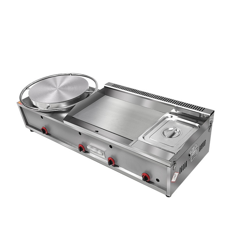 山东杂粮煎饼机煎饼果子手抓饼燃气扒炉炸炉一体机商用摆摊铁板烧