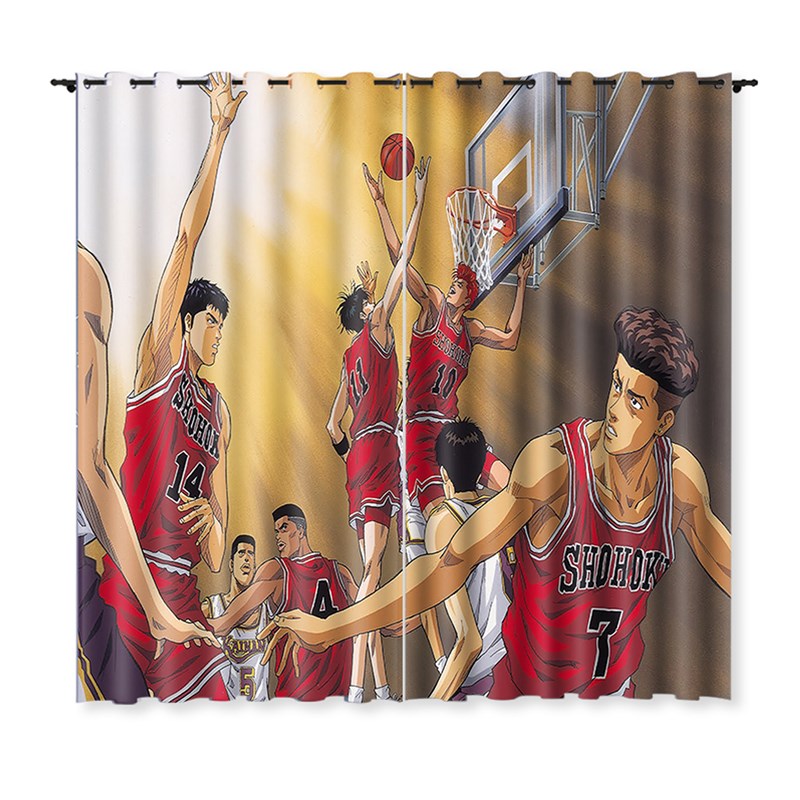 卡通儿童房窗帘男孩卧室遮光飘窗灌篮高手免打孔安装22新款