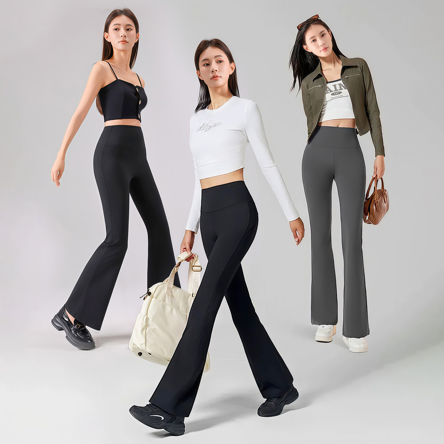 乐町日记微喇叭裤女新款瑜珈裤子防晒夏薄款外穿黑色休闲 鲨鱼喇