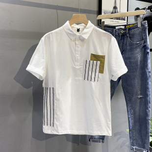 领polo衫 男士 帅气衬衫 t恤潮男纯棉上衣 宽松短袖 新款 2025夏季 薄款