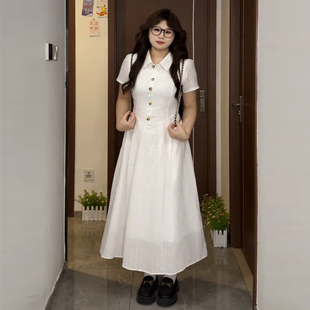 大码 胖mm显瘦学院风气质甜美减龄裙子 法式 气质polo领连衣裙女夏季