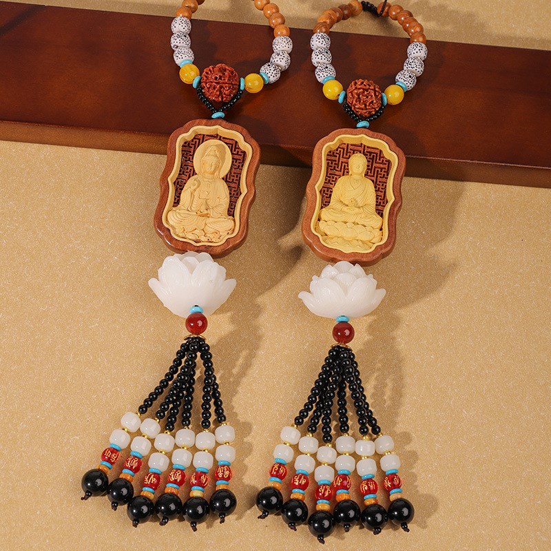 枣木雕刻佛祥龙观音汽车挂件装饰车载挂饰车内后视镜饰品出入平安