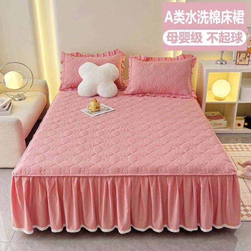 新款水洗棉床裙罩单件磨毛夹棉床罩床笠三件套防尘保护套床单防滑