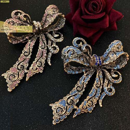 热销创意水钻胸针合金电镀覆古蝴蝶结女式胸花 高档配饰别针