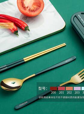 CJ-92-16304不锈筷子勺子套装一人用便携钢学餐具上班盒族小生外