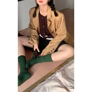 HiiThere 上衣 秋冬复古麂皮绒宽松韩系美拉德感百搭棕色外套长袖