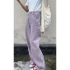 HiiThere女士韩系ins宽松直筒百搭高腰淡紫色小众减龄牛仔裤 长裤