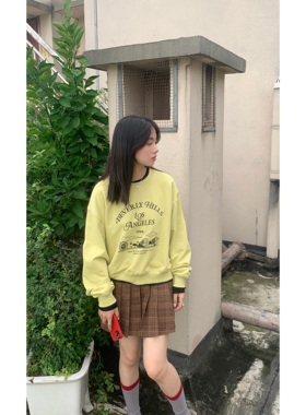 HiiThere韩系秋冬字母印花宽松显瘦圆领奶黄色ins通勤套头卫衣