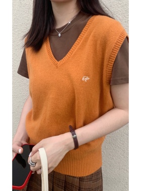 HiiThere韩版港风复古V领针织女秋季新款休闲百搭叠穿ins马甲背心