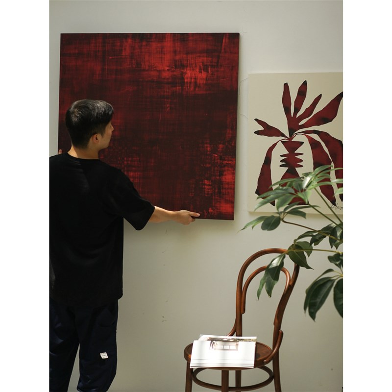 日出绯红挂画装饰画客餐厅入户玄关沙发背景墙落地画