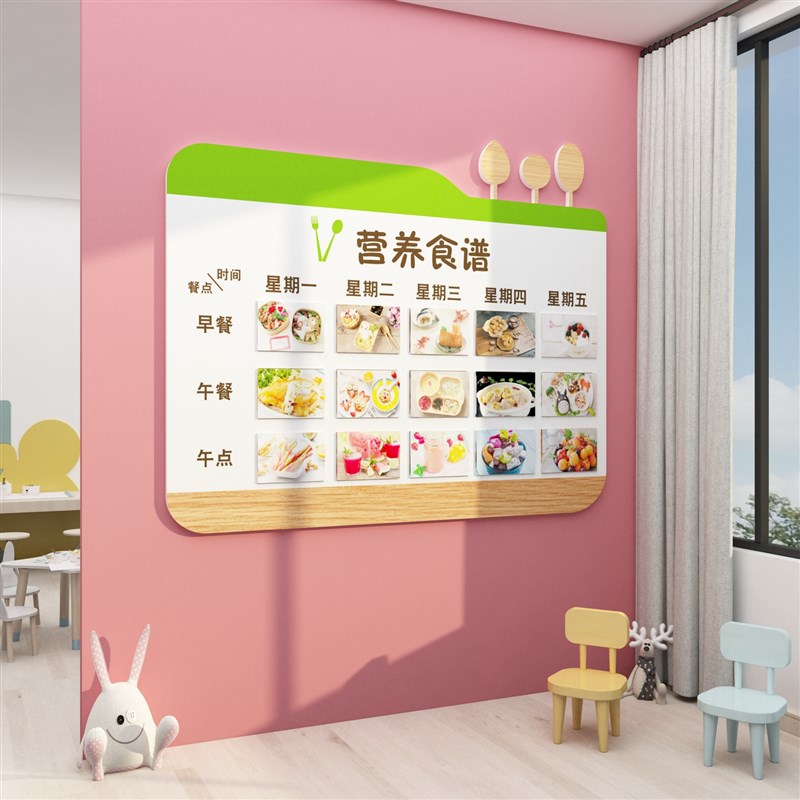幼儿园食谱展示板墙面贴纸创意午托管中心班级教室菜谱公示栏布置