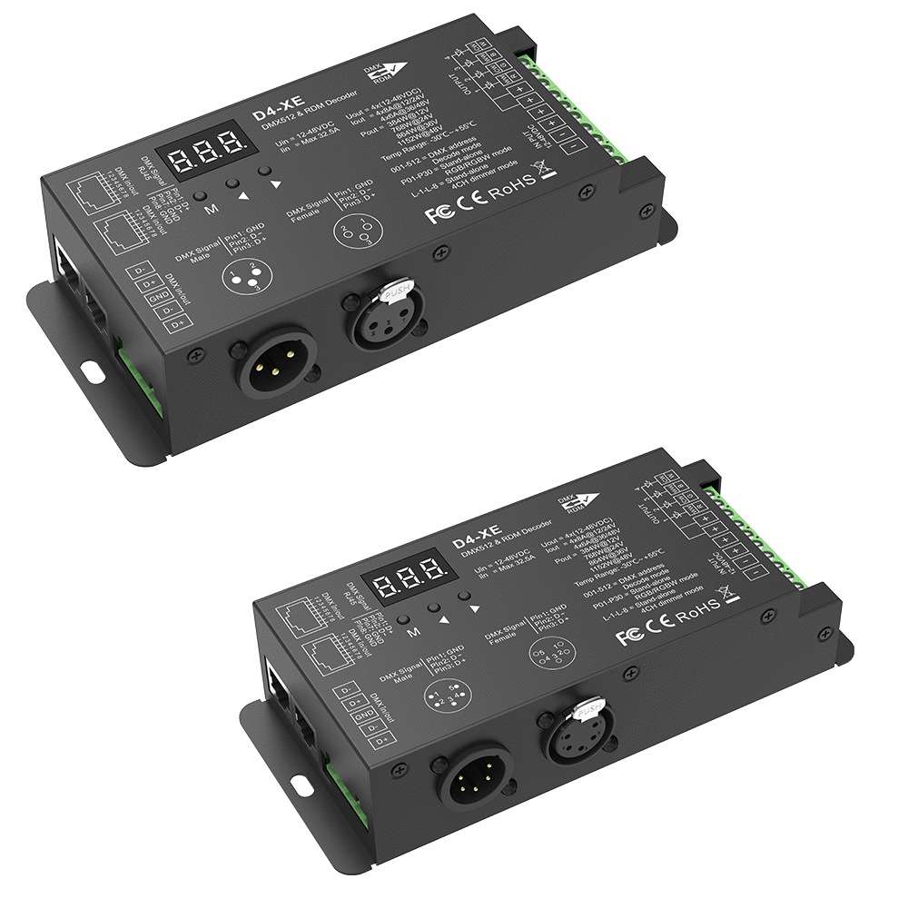 D4C-XE 4CH*3-45V700-1750ma 315W 4通道LED恒流DMX512 RDM解码器