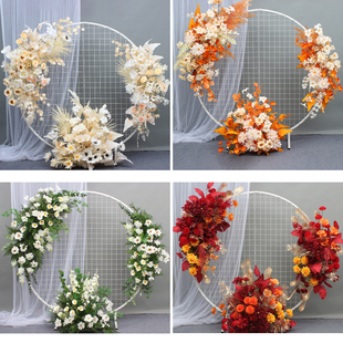 婚庆仿真成品花艺香槟红色森系挂花角花地排花舞台背景拱门装 饰花