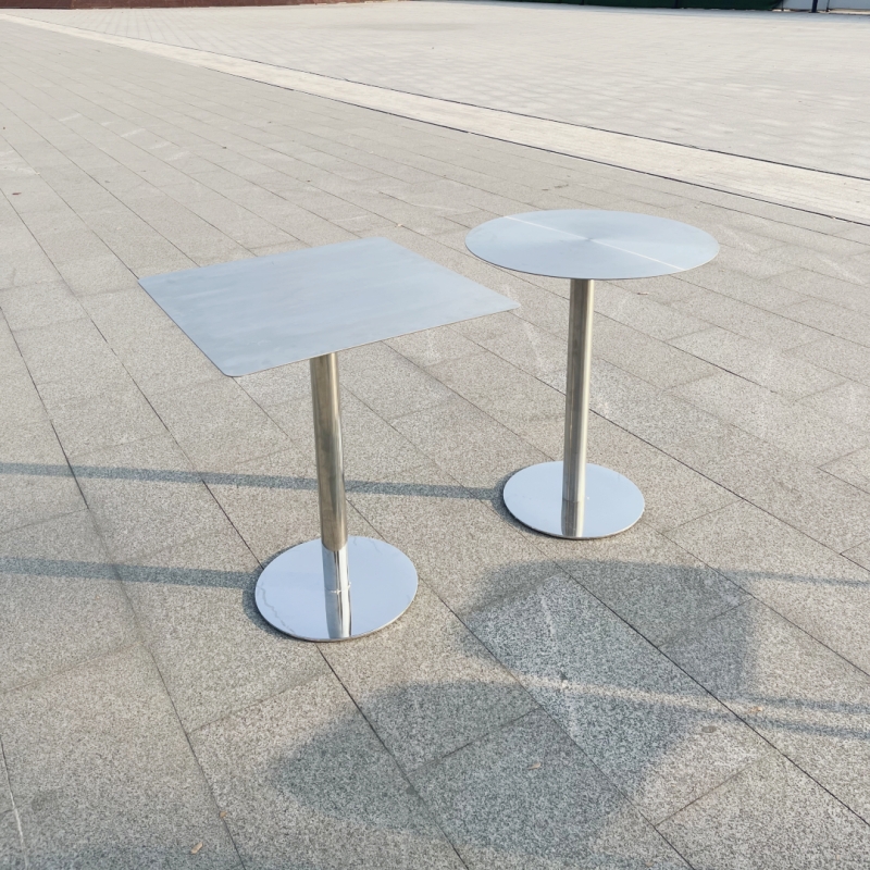 网红奶茶店咖啡厅圆形吧台桌不锈钢工业风金属铁艺实心小圆桌方桌