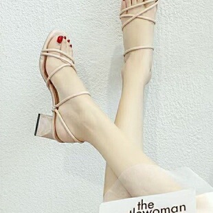 夏天凉鞋女2026年新款小码时装夏季绑带温柔中跟粗跟两穿高跟鞋子